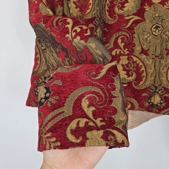 Expose Chenille Cropped Peaked Lapel Blazer Large Paisley Red Gold Western Vtg - Picture 9 of 16